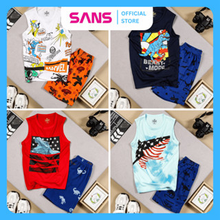 Size S-2XL (25-55kg) - Bộ sát nách bé trai áo thun cotton + quần da cá B43