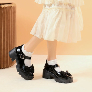 Giày búp bê mwc 2278 - giày búp bê đế cao phối màu đính nơ xinh xắn khóa cách điệu thời trang