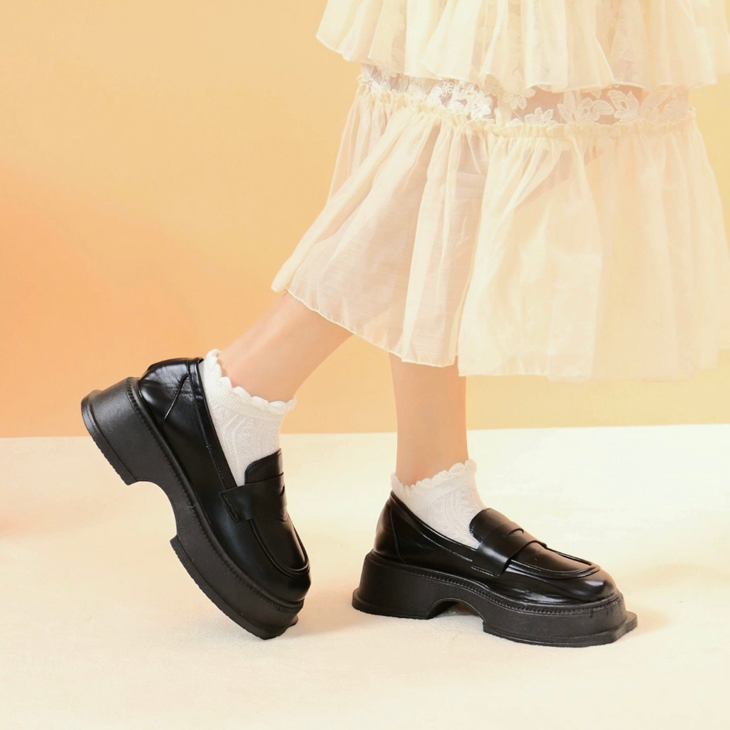 Giày Oxford MWC 9618 - Giày Oxford Mũi Vuông Da Lì Đế Bánh Mì Kiểu Dáng Cổ Điển Thời Trang