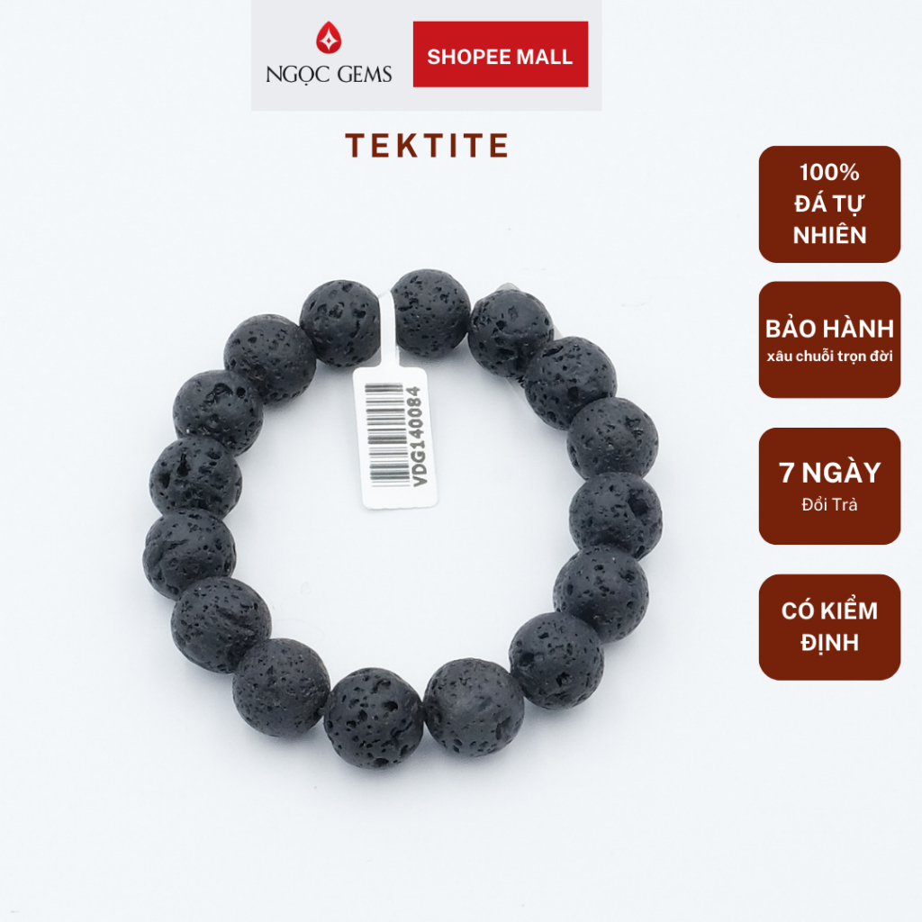 Vòng tay đá Tektite đen - phù hợp cho người mệnh kim, thủy - Ngọc Gems