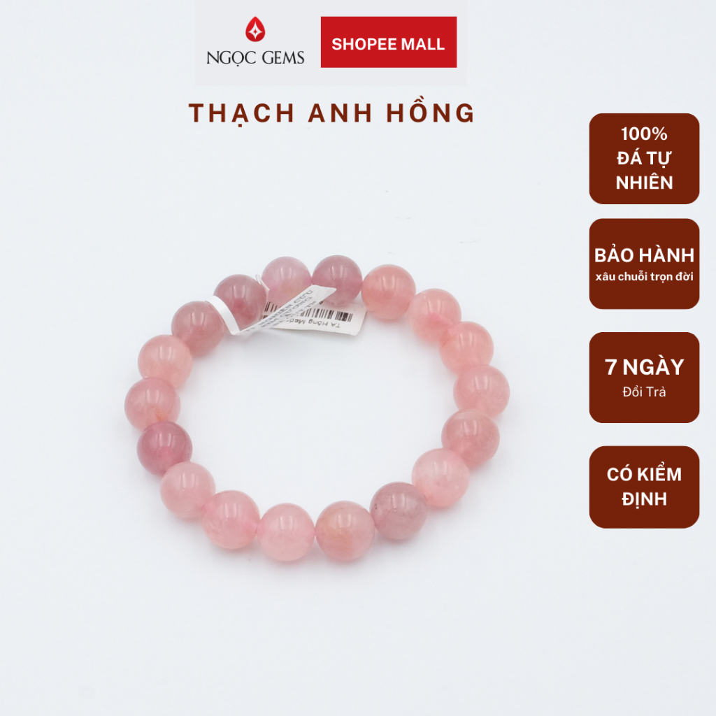Vòng tay đá Thạch Anh Hồng - Phù hợp cho người mệnh Hỏa, Thổ - Ngọc Gems