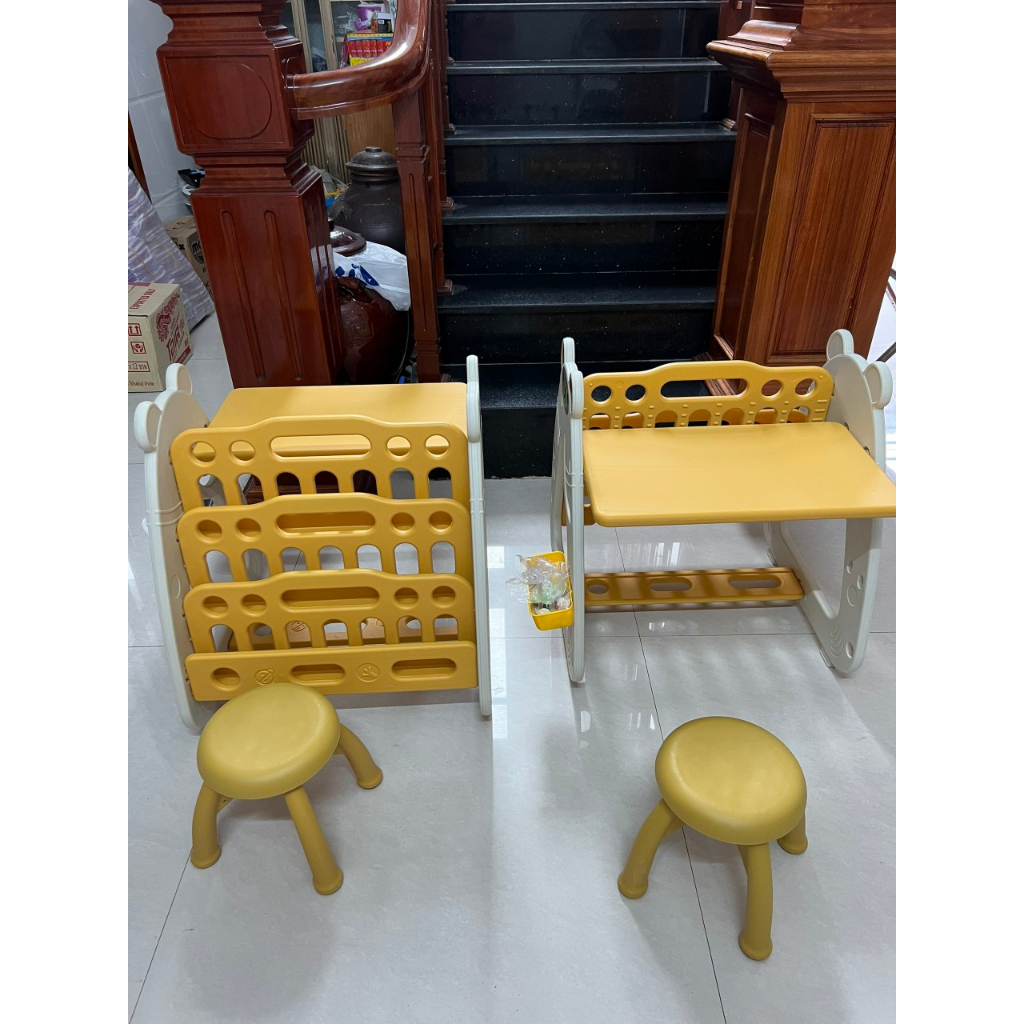 Bàn học kèm ghế đa năng 3 trong 1 cho bé BẢNG VẼ - GIÁ SÁCH - BÀN GHẾ HỌC - 777