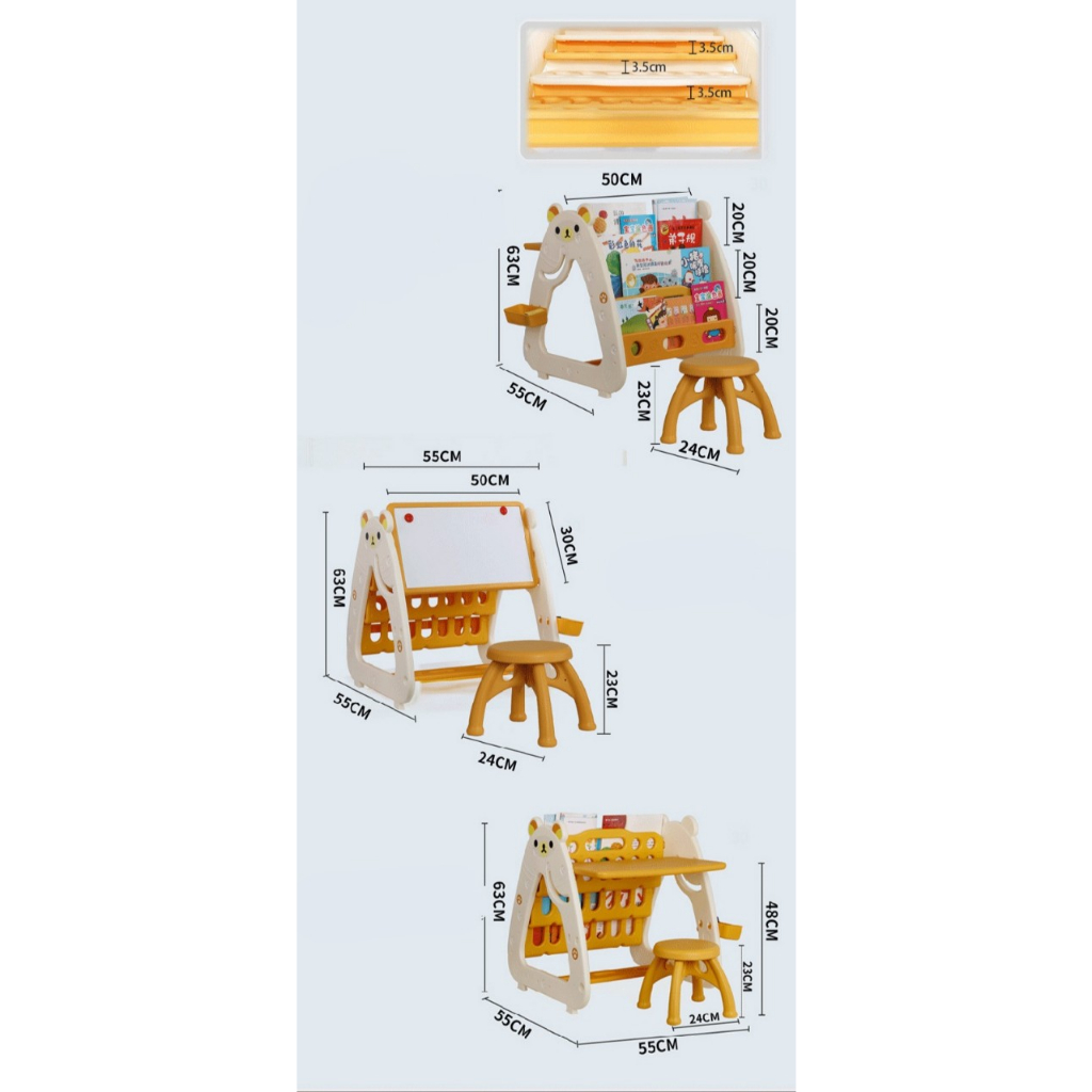 Bàn học kèm ghế đa năng 3 trong 1 cho bé BẢNG VẼ - GIÁ SÁCH - BÀN GHẾ HỌC - 777
