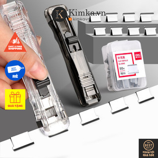Kẹp bấm giấy bằng kim loại đa năng tặng 50 ghim kẹp deli