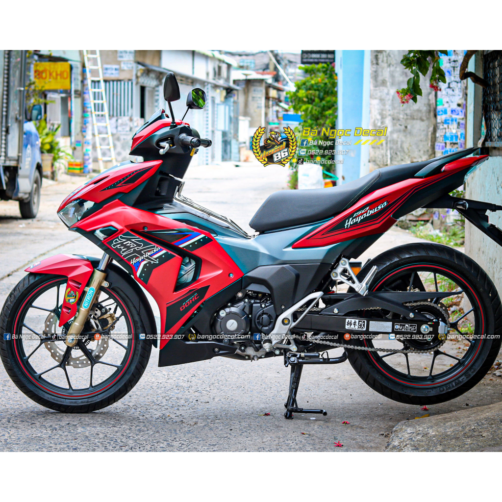 TEM DÁN HAYABUSA XE WINNER X V3 MÀU ĐỎ NHÁM