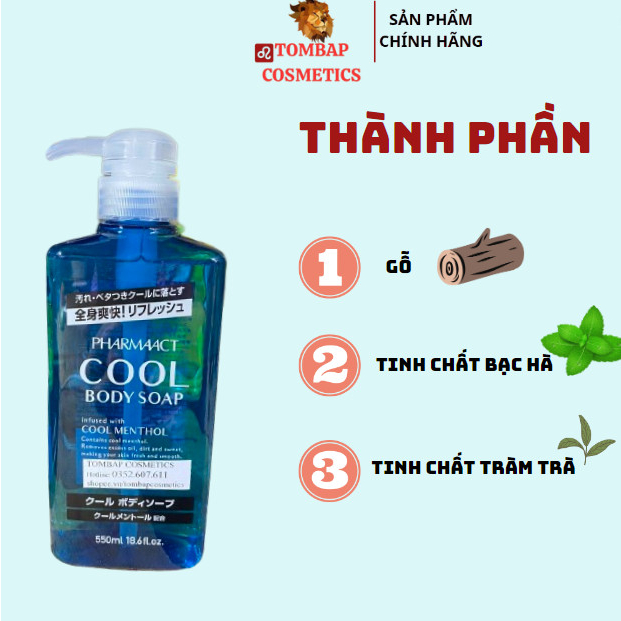 Sữa Tắm Nam Cool Hương Bạc Hà Pharmaact - Nhật Bản 550ml