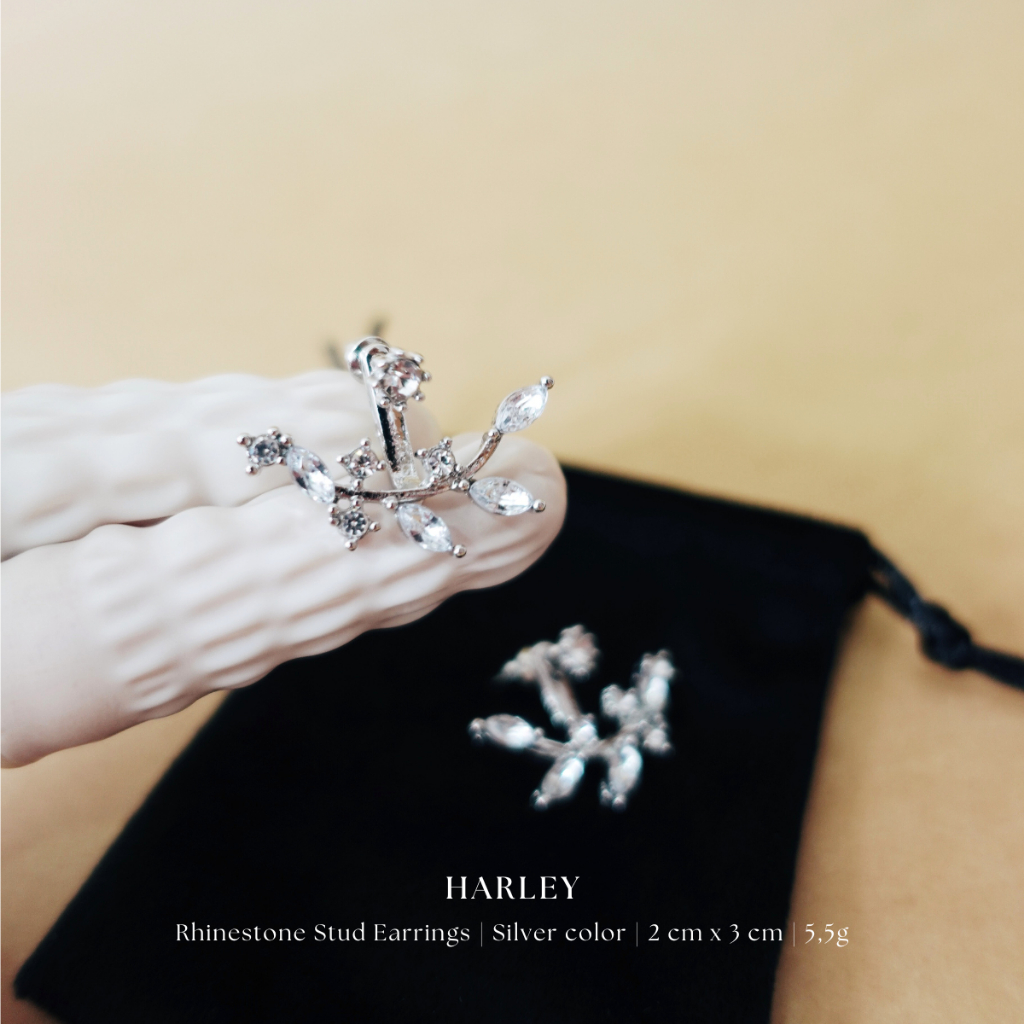 Bông tai đi tiệc ✨đính đá✨ màu bạc phong cách Hàn Quốc sang trọng thanh lịch, Harley Jewelry