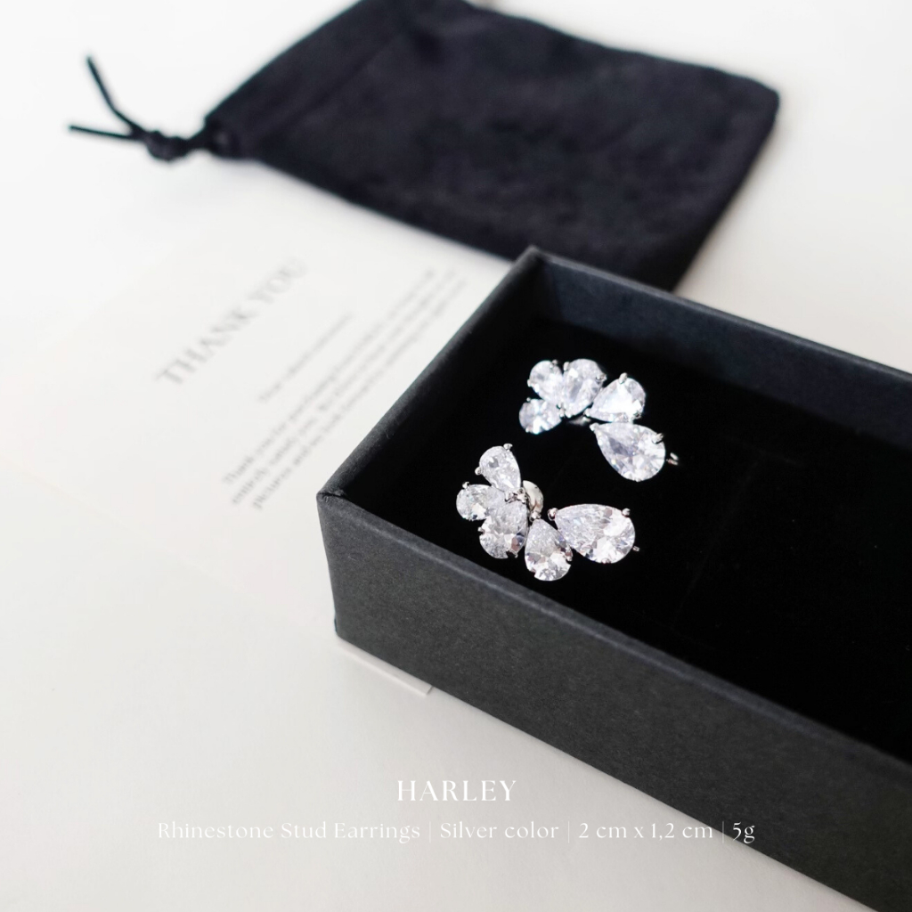 Bông tai, khuyên tai đi tiệc ✨đính đá✨ màu bạc phong cách Hàn Quốc sang trọng thanh lịch, ✨Harley Jewelry✨