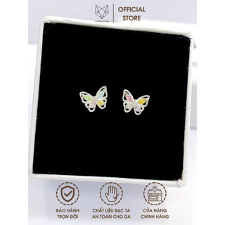 Khuyên tai Bạc Ta Cáo Bạc Jewellery mẫu cánh bướm đính đá ngũ sắc xinh xắn bạc cao cấp dễ thương quà tặng bạn gái