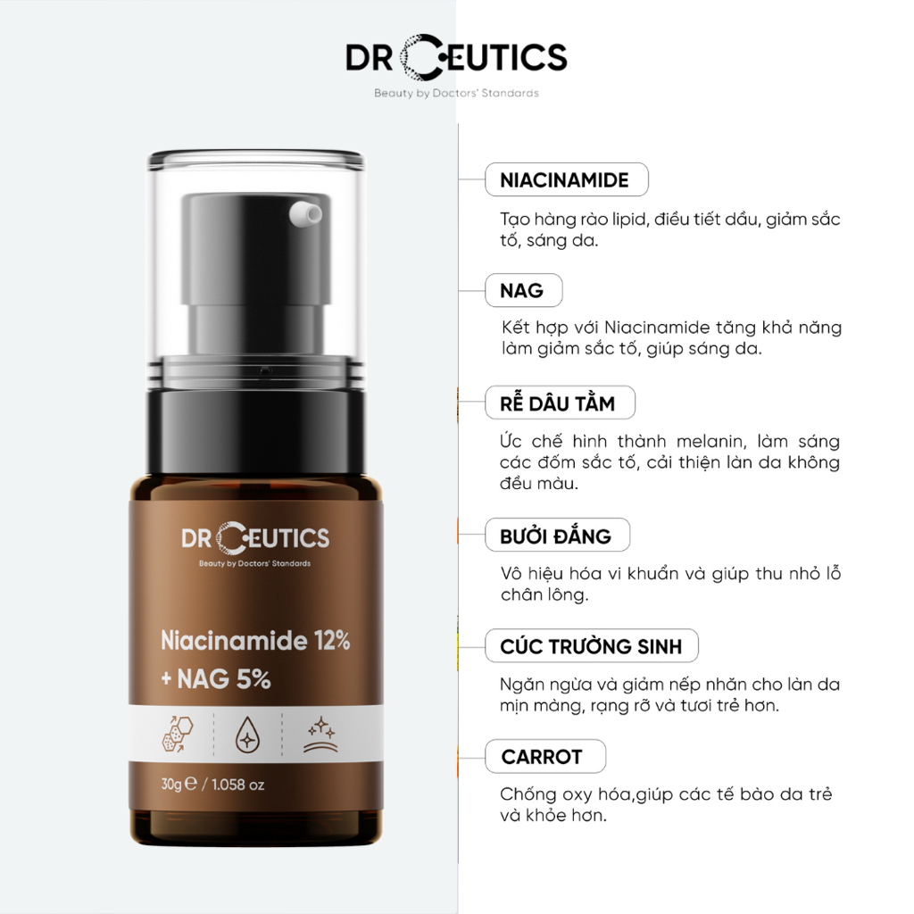 Serum Niacinamide 12% DrCeutics Giảm Thâm Sáng Da Kiềm Dầu