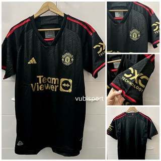 Áo bóng đá ngắn tay vải thái clb M.U manchester united màu đen logo đồng 2023