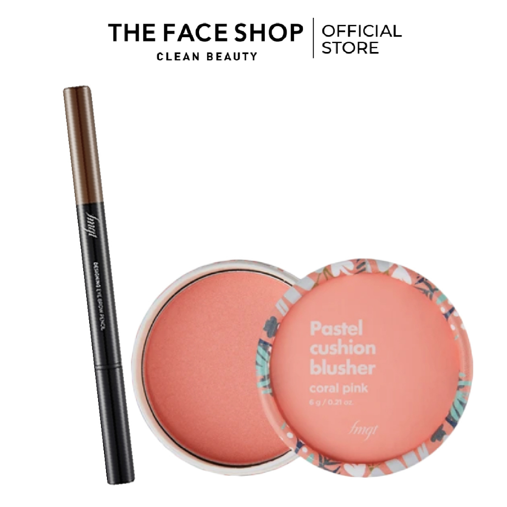 Combo Phấn Má Hồng Trang Điểm THE FACE SHOP Pastel Cushion Blusher 5g & Chì Chân Mày