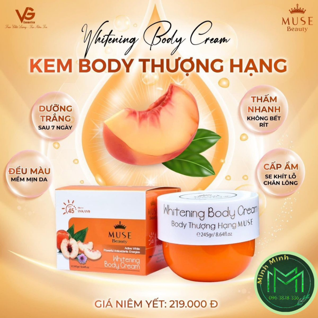 Kem Dưỡng Trắng Da Body Thượng Hạng MUSE Beauty Tinh Chất Hồng Đào