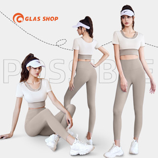 Bộ Quần Áo Tập Gym Yoga Nữ Co Giãn 4 Chiều Có Mút Ngực Áo Croptop Ngắn Tay Quần Legging Thun Lạnh - GL5