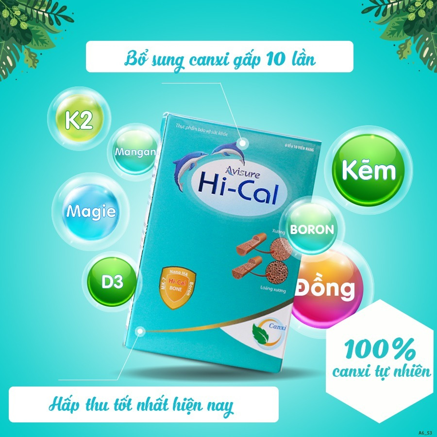 Canxi cho bà bầu, cho con bú, người cao tuổi Avisure Hical loại 60 viên