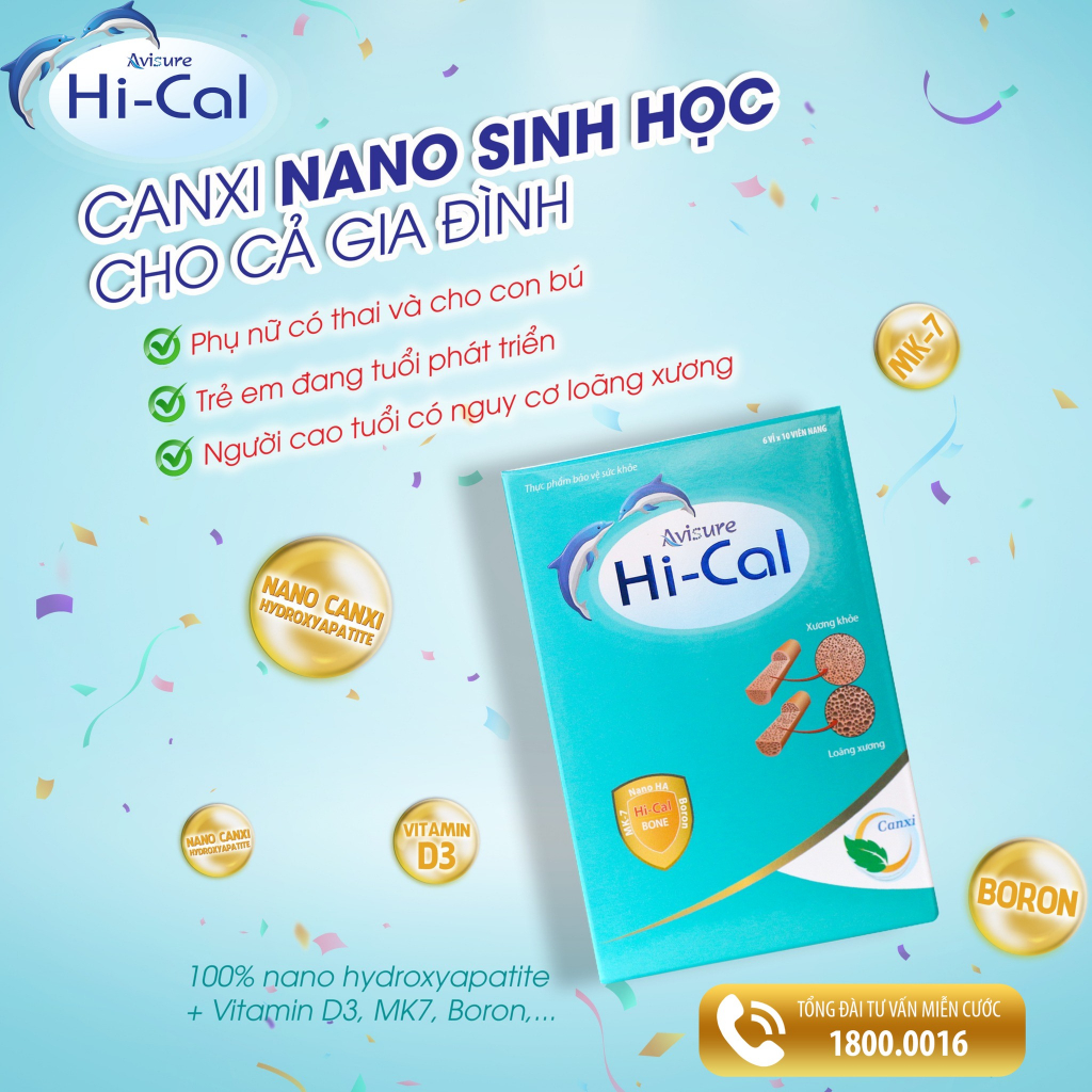 Canxi cho bà bầu, cho con bú, người cao tuổi Avisure Hical loại 60 viên