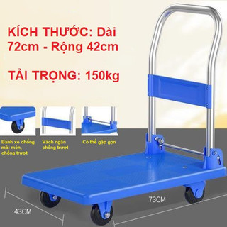 Xe đẩy hàng, xe kéo hàng gấp gọn 4 bánh - Tải trọng 150kg - Sàn chống trươn trượt chắc chắn - TP00104