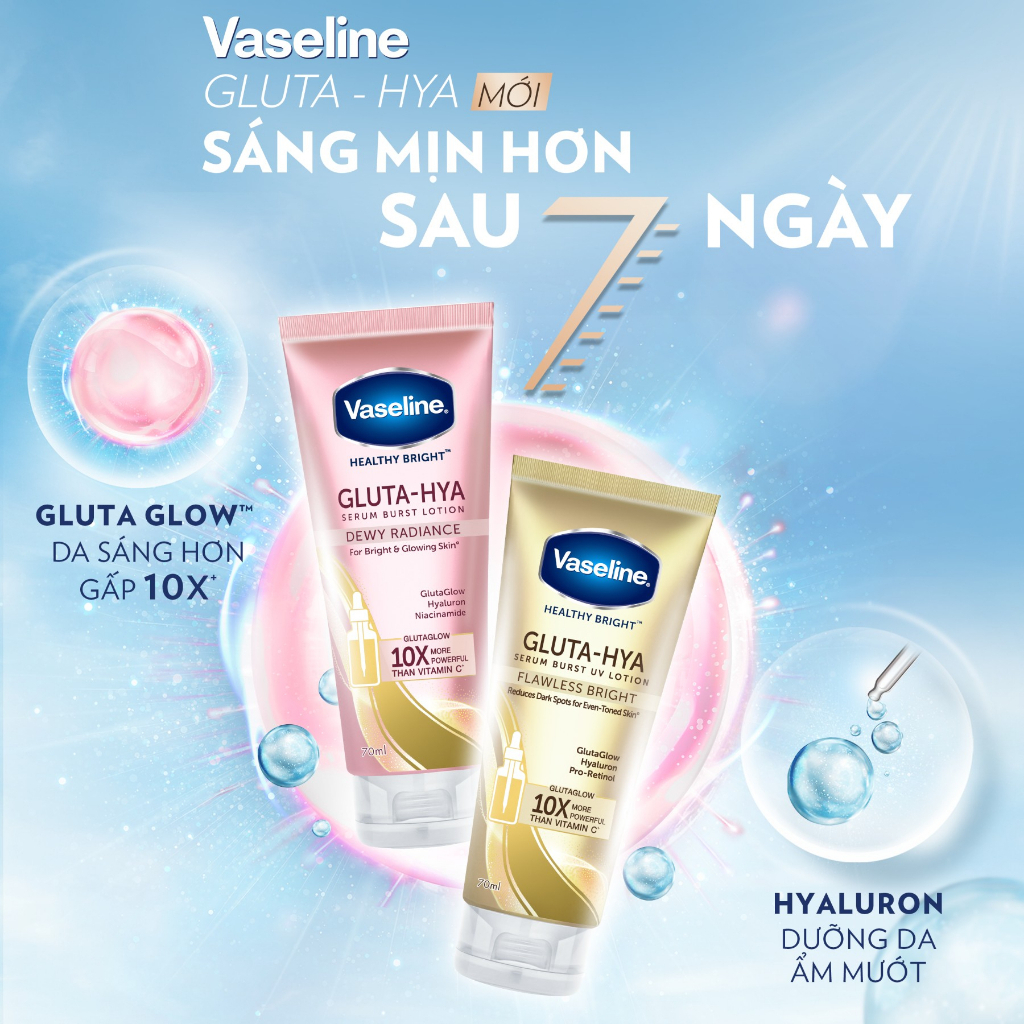 [HB GIF-PC] Sữa dưỡng thể Vaseline Gluta-Hya Dưỡng Da Sáng Mịn Sau 7 Ngày 70ml (giao mẫu ngẫu nhiên)