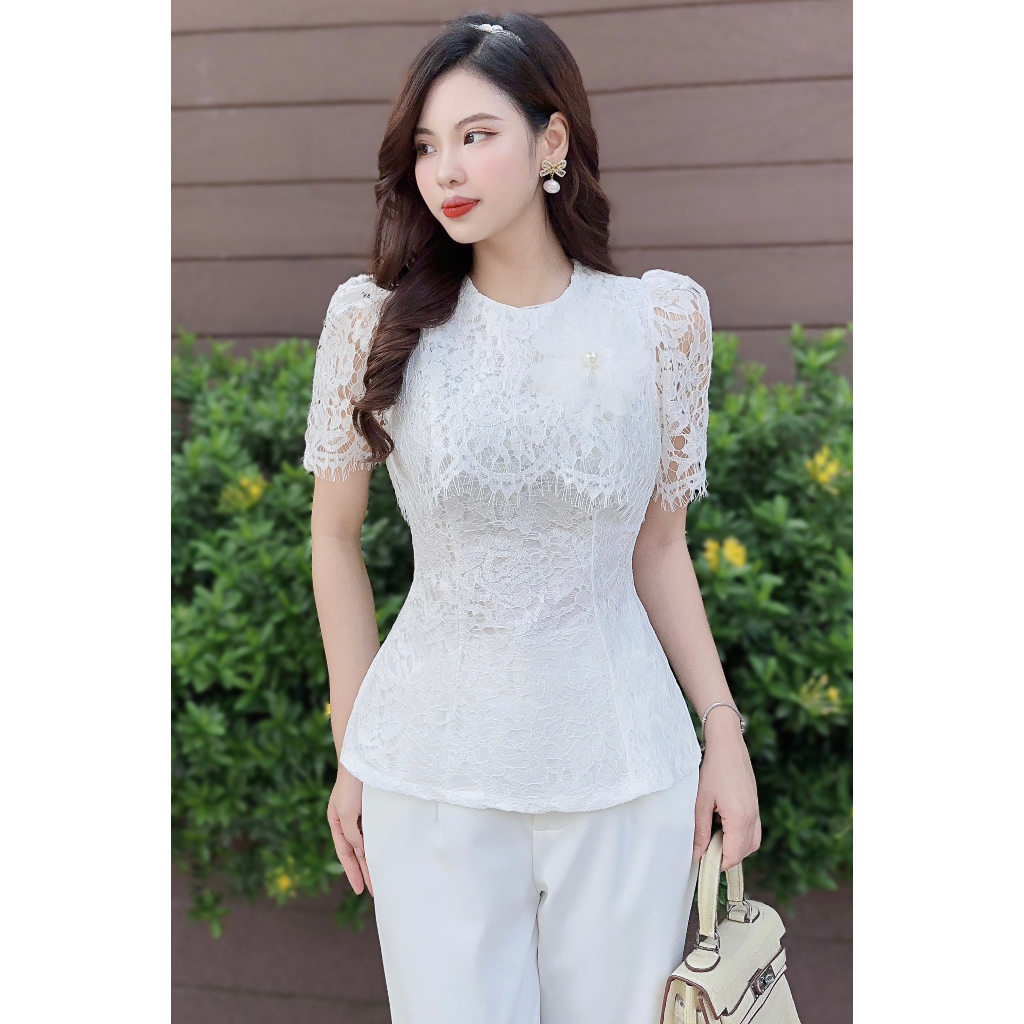 Áo sơ mi nữ công sở peplum phong cách Hàn Quốc ren cao cấp V356