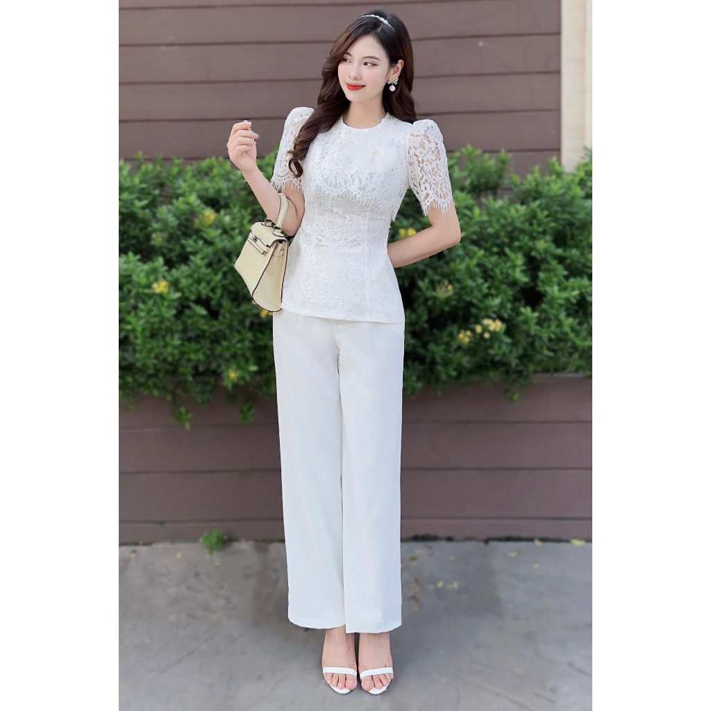 Áo sơ mi nữ công sở peplum phong cách Hàn Quốc ren cao cấp V356