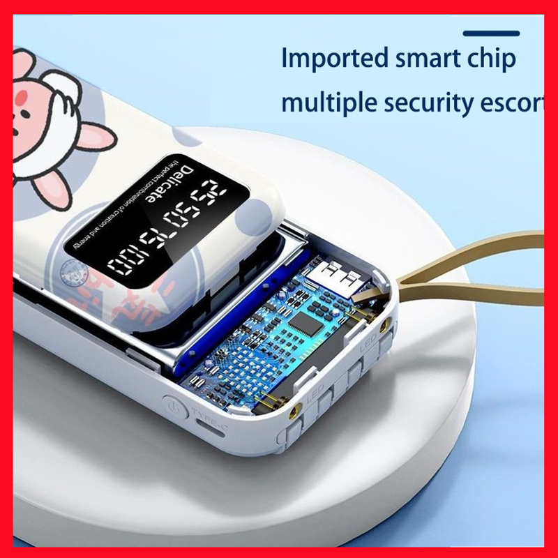 Sạc dự phòng mini 20000mAh có sạc dự phòng 4 dây, tương thích với mọi dòng điện thoại