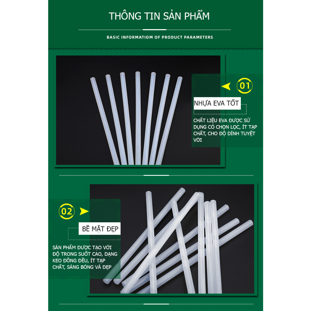 Combo 5,10, 20 cây keo nến dùng cho máy bắn keo loại 11mm, dài 22cm Tuosen