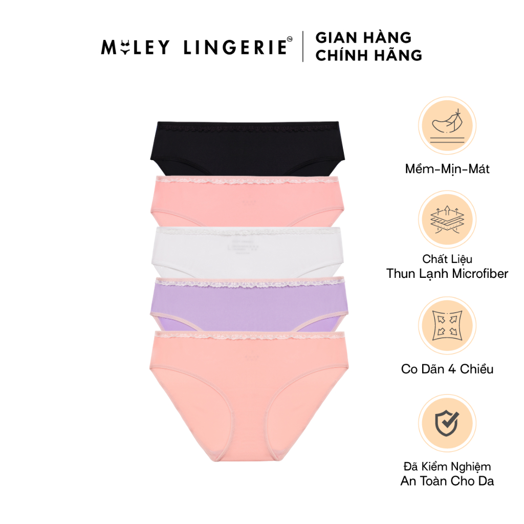 Combo 5 Quần Lót Thun Lạnh Trơn Viền Ren 4 Chiều Fashion Miley Lingerie BMS Màu Ngẫu Nhiên
