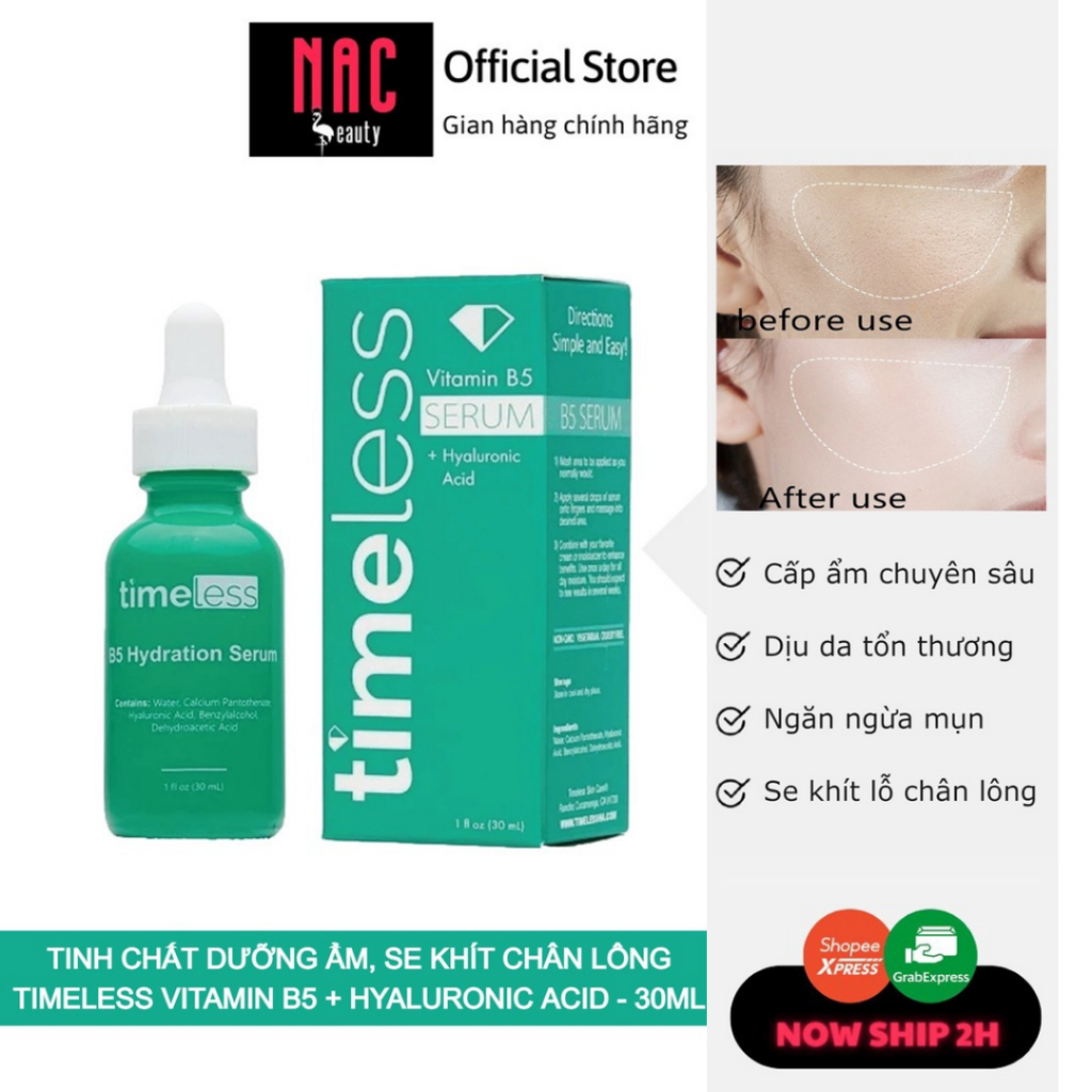 Tinh chất Timeless Vitamin B5 + Hyaluronic Acid dưỡng ẩm - Se khít lỗ chân lông (30ml )
