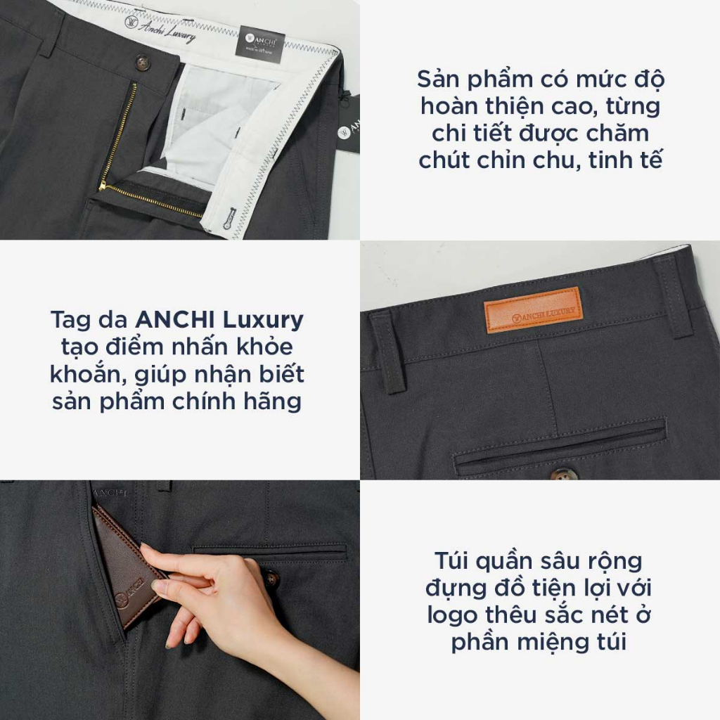 Quần Kaki Trung Niên Nam Cotton Sợi Sồi ANCHI Xám Đậm Ống Suông Co Giãn Cao Cấp