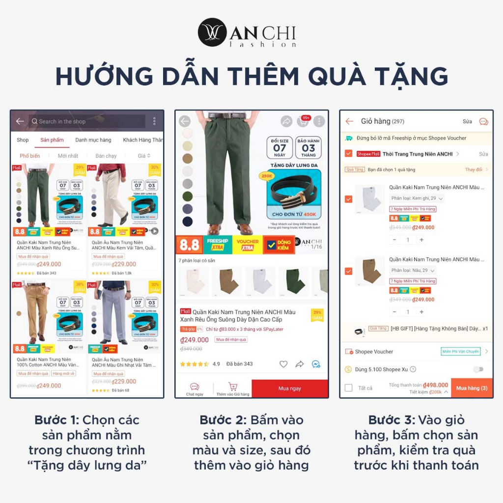 Quần Kaki Trung Niên Nam Cotton Sợi Sồi ANCHI Xám Đậm Ống Suông Co Giãn Cao Cấp