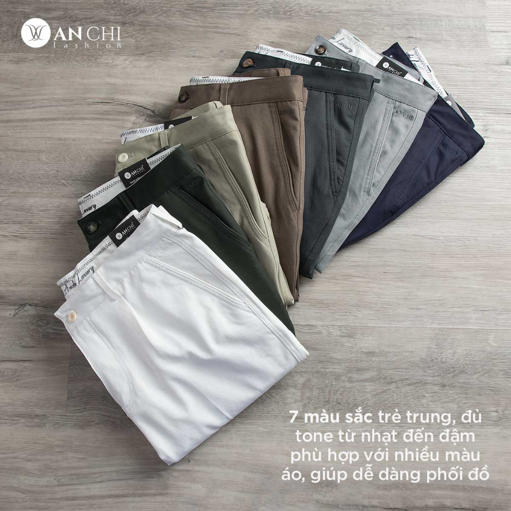 Quần Kaki Trung Niên Nam Cotton Sợi Sồi ANCHI Xám Đậm Ống Suông Co Giãn Cao Cấp