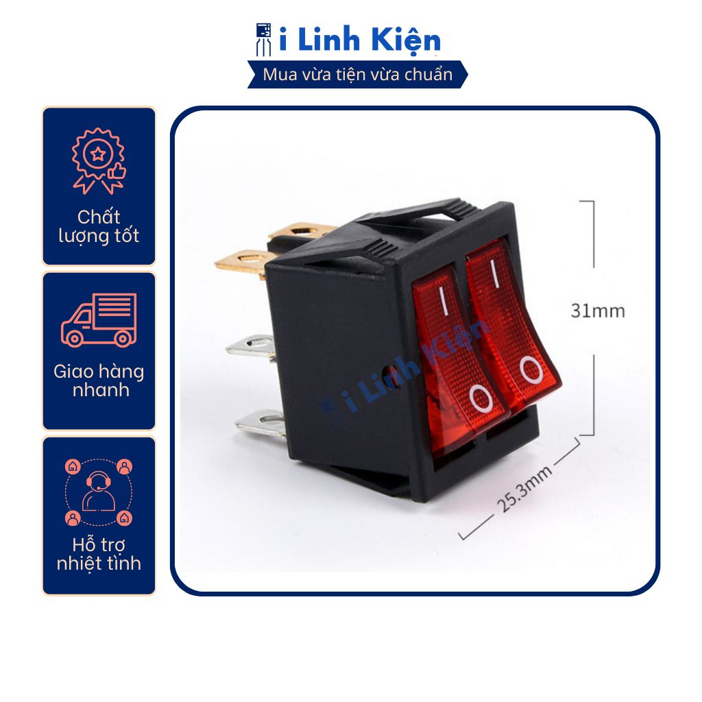 Công tắc bập bênh đôi KCD6-212N 15A 250V 6 chân có đèn