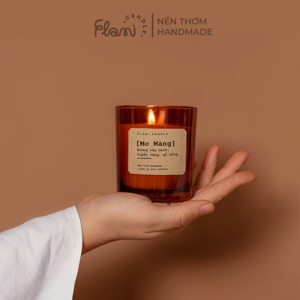 Nến thơm hương gỗ MƠ MÀNG cốc thủy tinh cao cấp Flami trang trí thư giãn