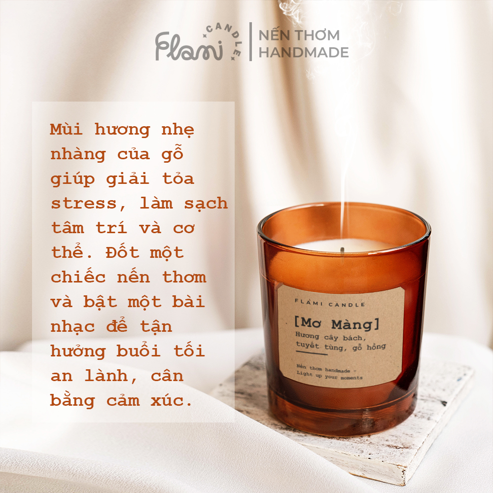 Nến thơm hương gỗ MƠ MÀNG cốc thủy tinh cao cấp Flami trang trí thư giãn