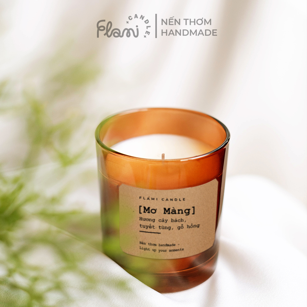 Nến thơm hương gỗ MƠ MÀNG cốc thủy tinh cao cấp Flami trang trí thư giãn