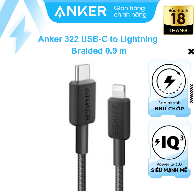 Cáp Sạc Anker 322 USB-C to USB-L Nylon Dài 0.9M A81B5 - Thiết kế gọn nhẹ, chất liệu cao cấp và an toàn