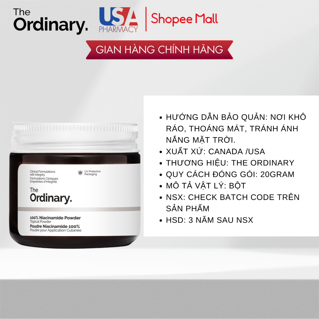 Bột The Ordinary100% Niacinamide Powder mờ thâm, sáng da 20gram