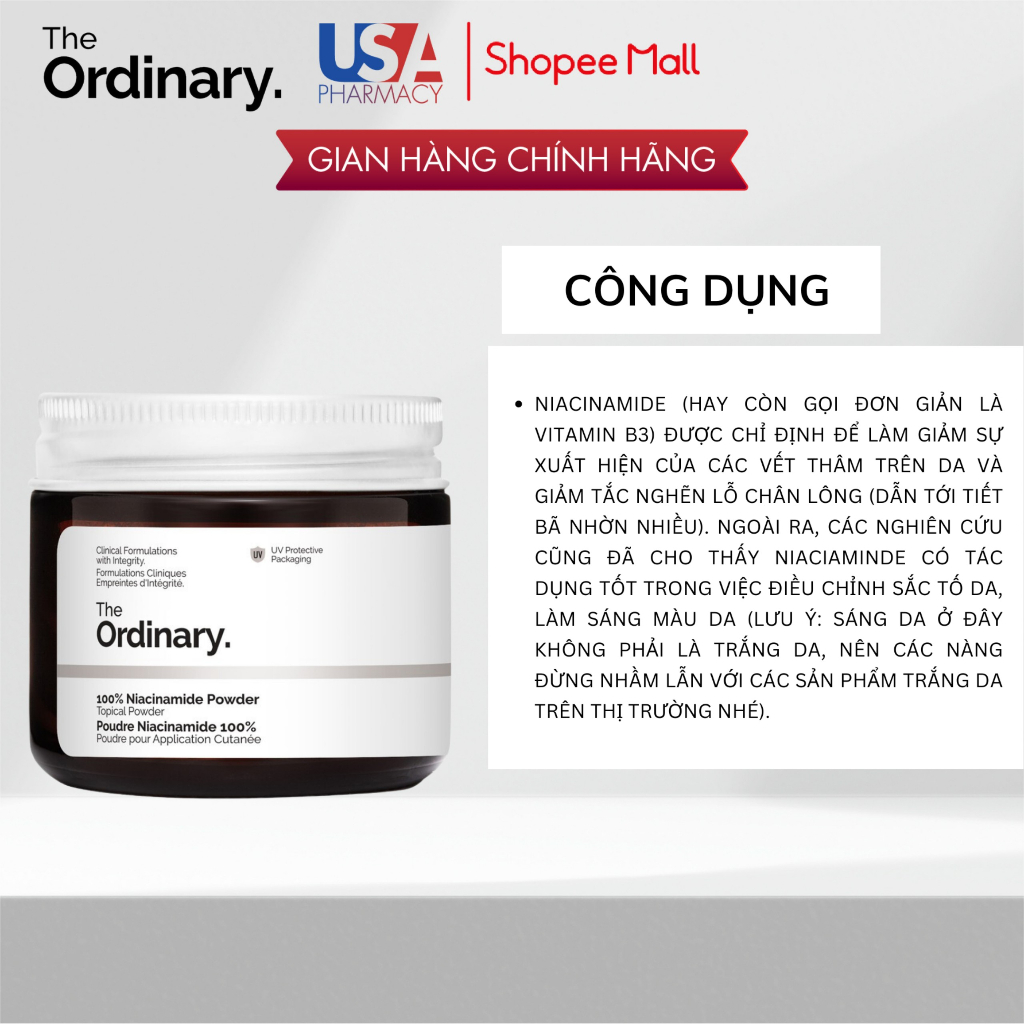 Bột The Ordinary100% Niacinamide Powder mờ thâm, sáng da 20gram