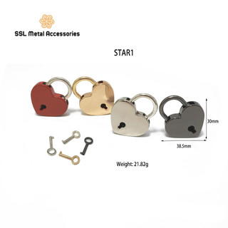 (2 cái) Ổ khóa trái tim cao cấp phong cách cổ điển kèm chìa khóa dành cho túi xách, vali,..-Bag lock STAR1