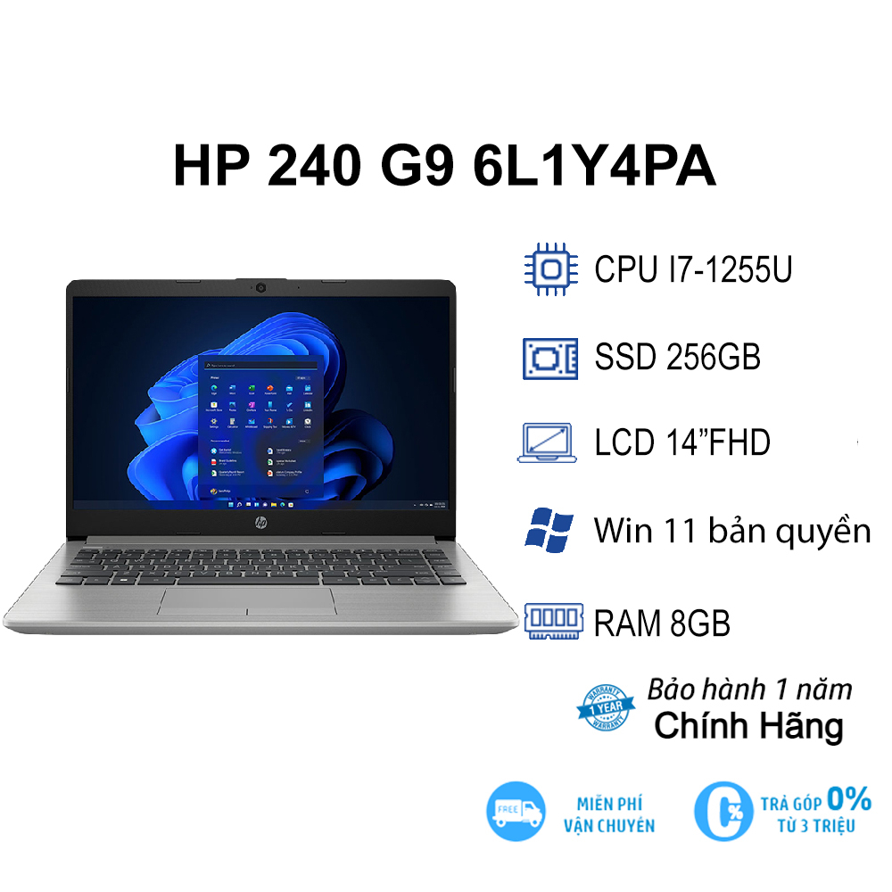 Laptop HP 240 G9 6L1Y4PA i7-1255U| 8GB| 256GB| OB| 14"FHD| Win11 - Hàng chính hãng new 100%