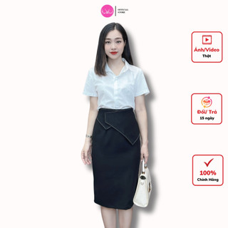 Chân váy công sở bút chì vạt tam giác thêu viền co dãn cao cấp EvaLover style Hàn Quốc