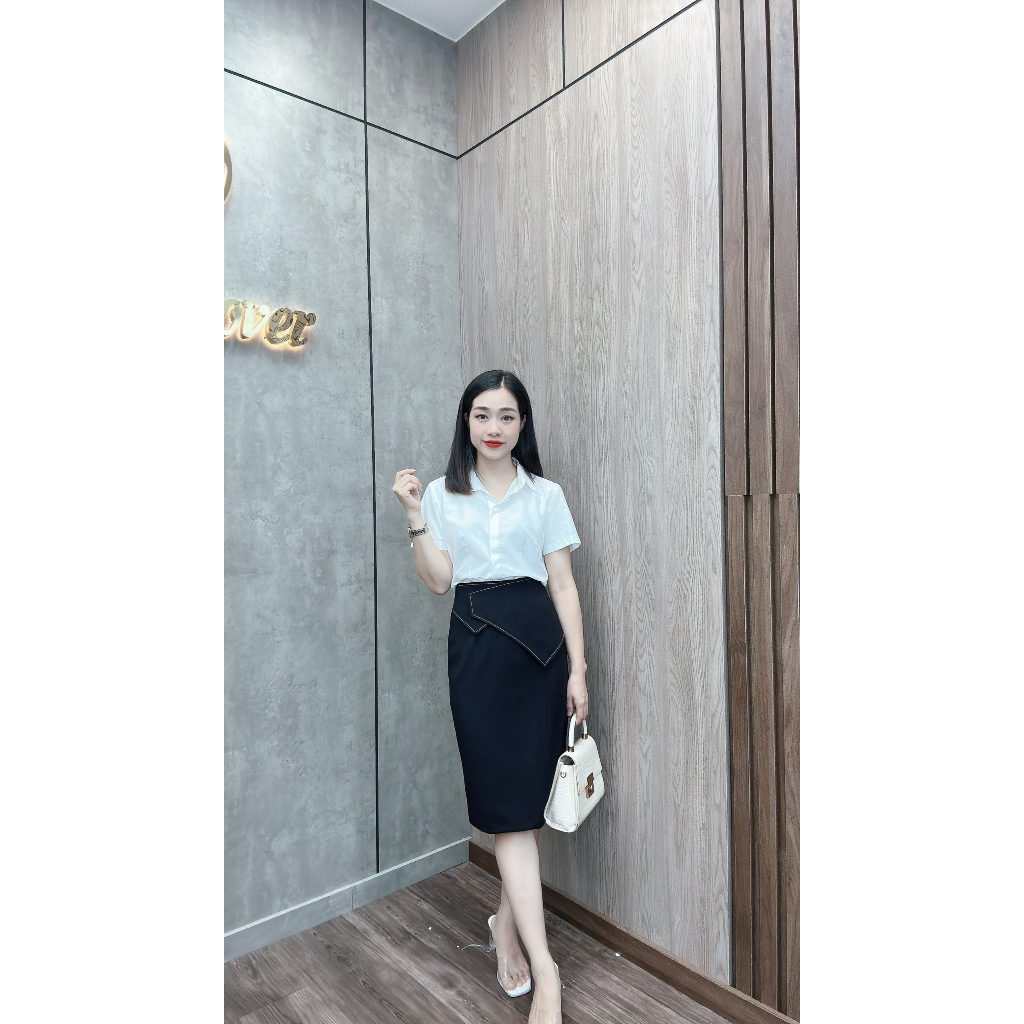 Chân váy công sở bút chì vạt tam giác thêu viền co dãn cao cấp EvaLover style Hàn Quốc