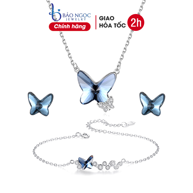 Bộ trang sức bạc 3 món cao cấp thiết kế Hồ Điệp Uyên Ương - Bảo Ngọc Jewelry - SET4