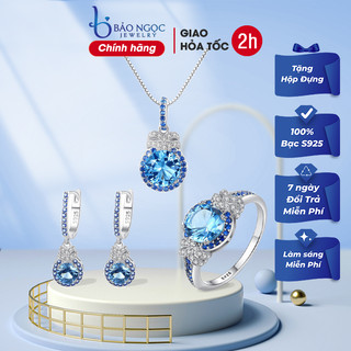 Bộ trang sức bạc đá quý tổng hợp xanh tròn 3 món xi vàng trắng cao cấp - BDM2306 - Bảo Ngọc Jewelry
