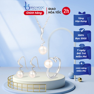 Bộ nữ trang ngọc trai 3 món, bộ trang sức ngọc trai thiên nhiên cao cấp nước ngọt - bnt2727- bảo ngọc jewelry