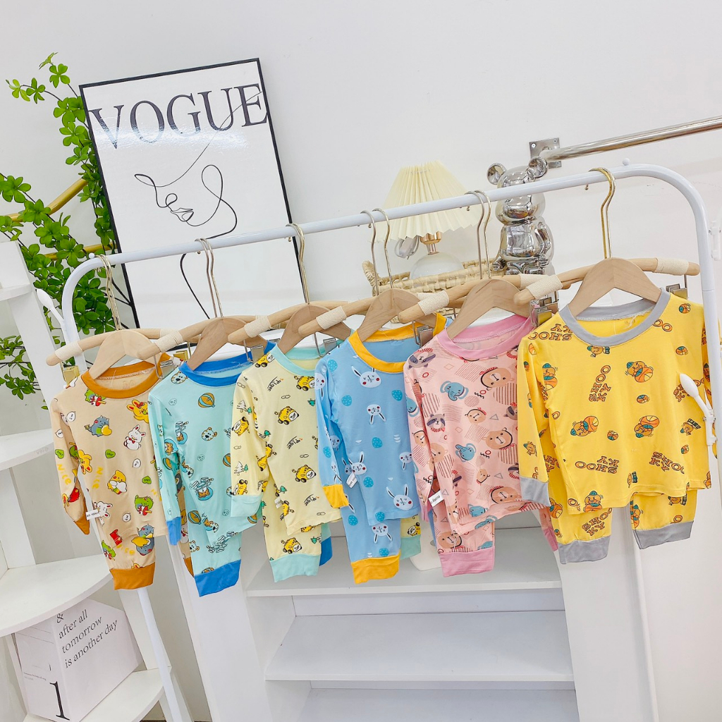 Combo 4 bộ quần+áo thun lạnh dài tay cho bé trai, bé gái từ 7-17kg