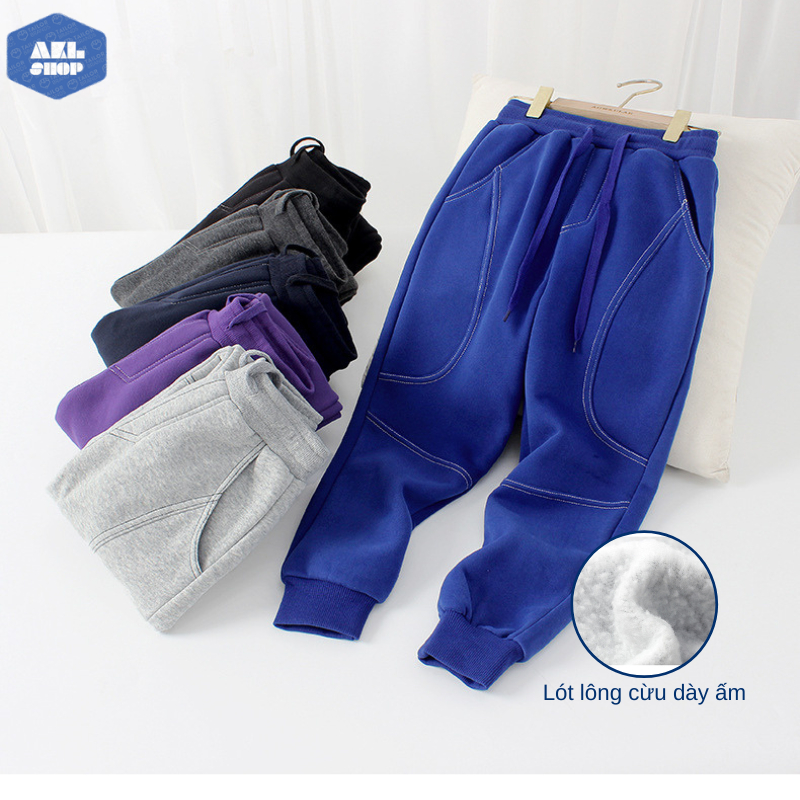 Quần nỉ lót lông cừu bé trai size đại 25-45kg AKL, quần nỉ lông dày ấm cho bé 5 tuổi đến 14 tuổi phong cách Hàn Quốc