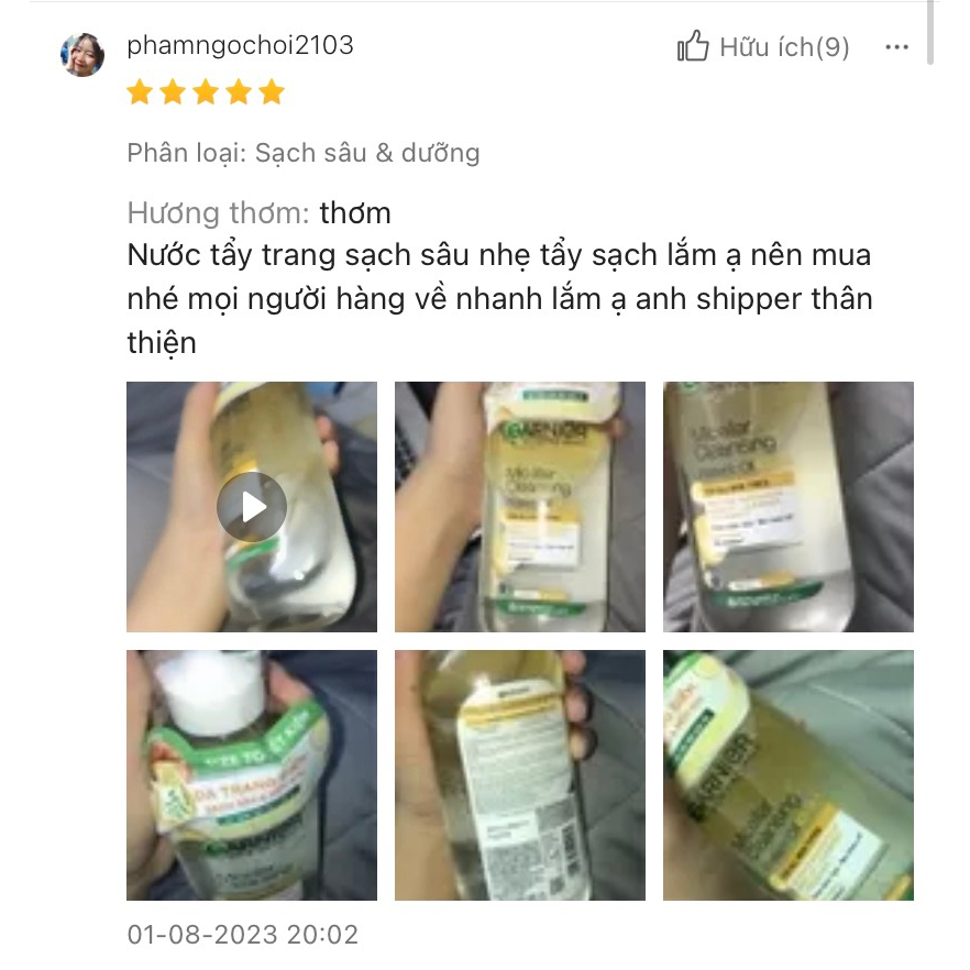 Nước Tẩy Trang làm Sạch Sâu Garnier Micellar Cleansing Water.