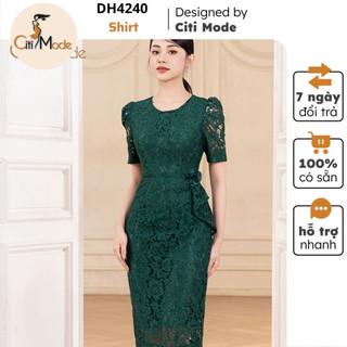 Đầm công sở CITI MODE FASHION thiết kế dáng ôm ren xanh đính hoa eo DH4240