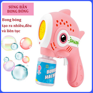 Súng bóng bóng xà phòng cá mập 16 lỗ có đèn Đồ chơi cá mập bắn bong bóng tự động cho bé